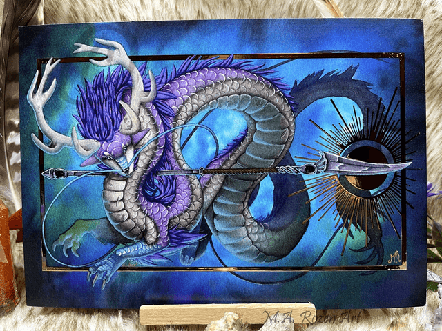 Ryû d'Améthyste doré 15X21cm
